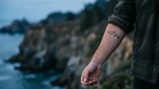 Minimalist Mountain Forearm Tattoo Outdoors