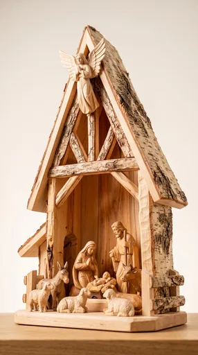 Hand-Carved Birchwood Christmas Nativity Scene