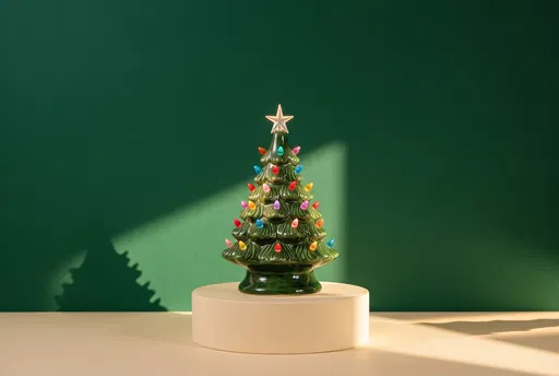 Retro Ceramic Christmas Tree on Pedestal