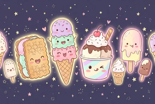 Cute Kawaii Ice Cream Treats Illustration