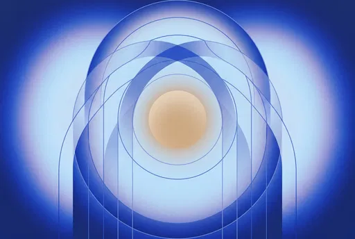 Abstract Blue Geometric Arches and Glowing Aura