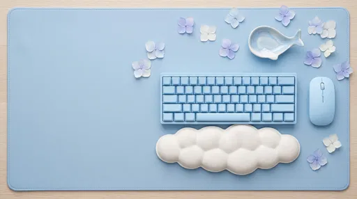 Pastel Blue Desk Setup Flat Lay