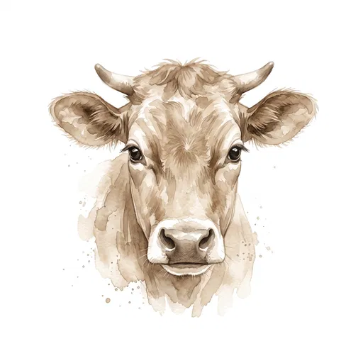 Sepia Watercolor Jersey Cow Portrait