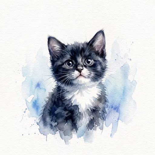 Watercolor Illustration of a Tuxedo Kitten
