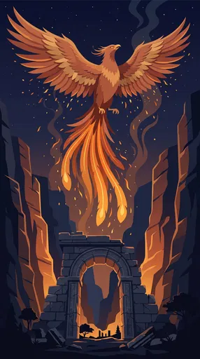 Phoenix Rising Over Ancient Stone Archway
