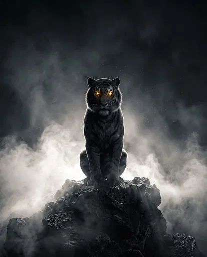 Black Tiger on Misty Rock