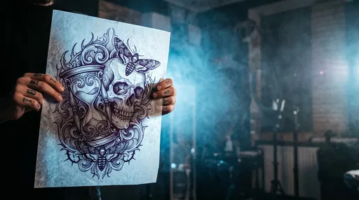Tattoo Artist Holding Skull Stencil Sheet