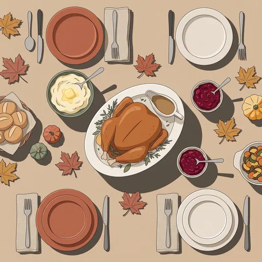 Thanksgiving Feast Top-Down Illustration