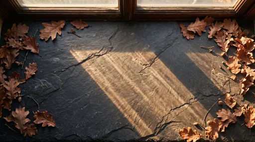 Autumn Oak Leaves on Slate Sill