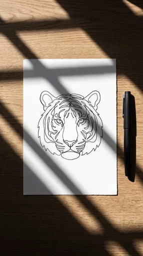 Minimalist Tiger Line Drawing Flat Lay