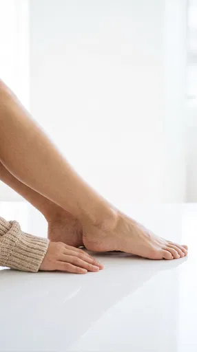Bare Legs and Hand on White Surface