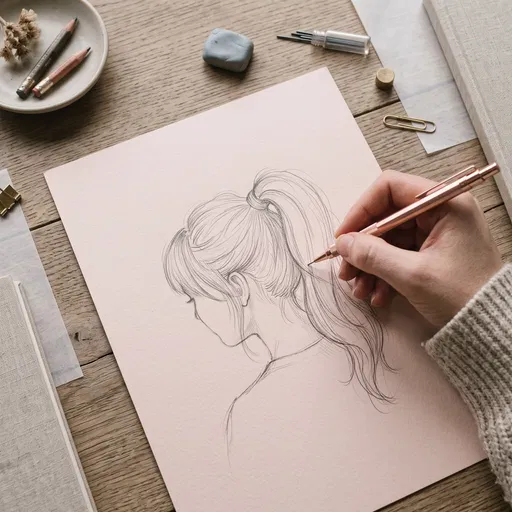 Artist Sketching Ponytail With Mechanical Pencil