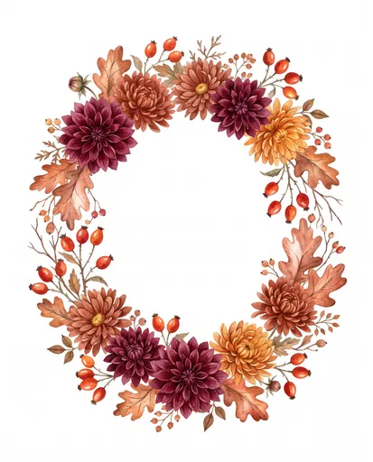 Watercolor Autumn Floral Oval Wreath