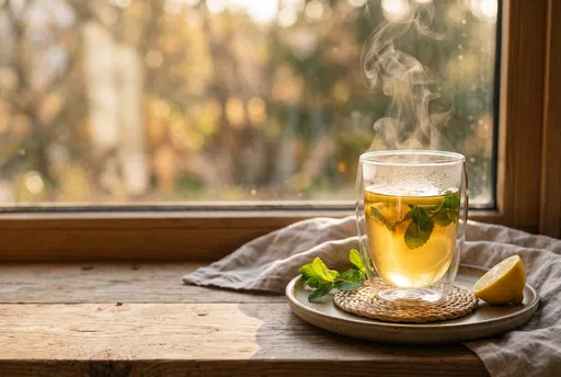Steaming Mint Lemon Tea by Window