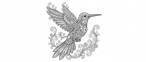 Steampunk Hummingbird Line Art Coloring Page