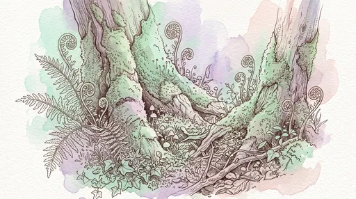 Watercolor and Ink Forest Undergrowth Illustration
