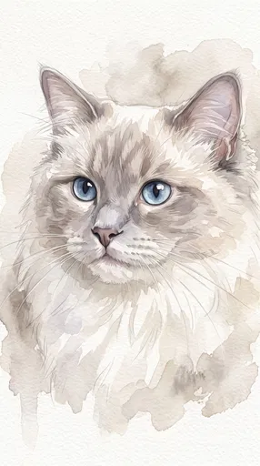 Watercolor Portrait of a Ragdoll Cat