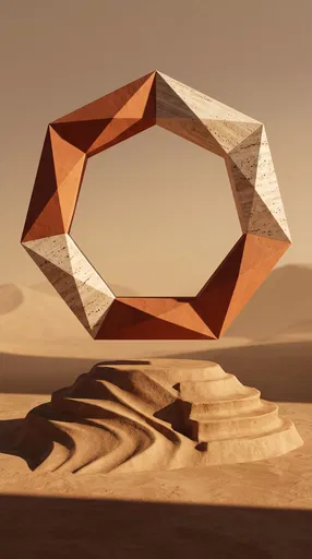 Floating Terracotta and Travertine Heptagon Frame