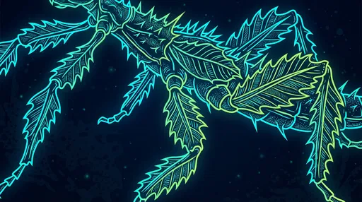 Neon Outline Spiny Stick Insect Illustration