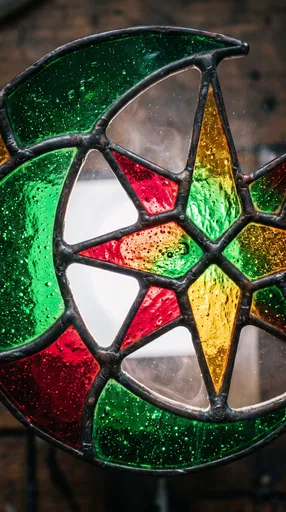 Stained Glass Star and Crescent Ornament