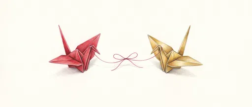 Red and Gold Origami Cranes Illustration