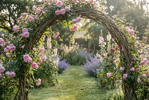 Pink Rose Covered Willow Garden Archway