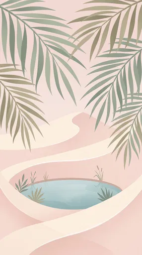 Minimalist Pastel Desert Oasis Illustration