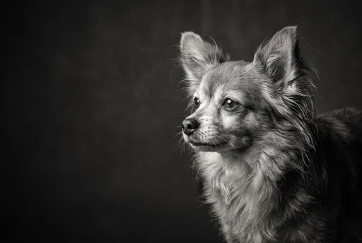 Monochrome Studio Portrait of Long-Haired Chihuahua