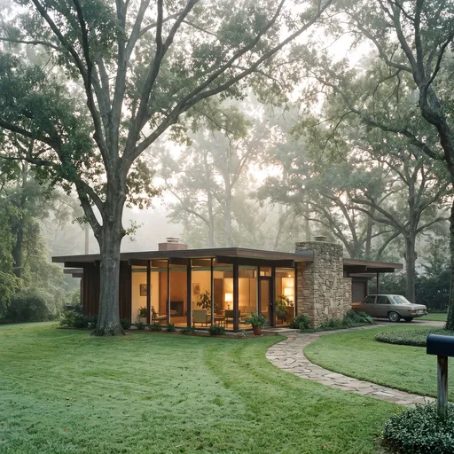 Mid-Century Modern Home in Morning Mist