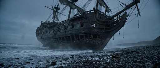 Stranded Pirate Galleon on Pebble Beach
