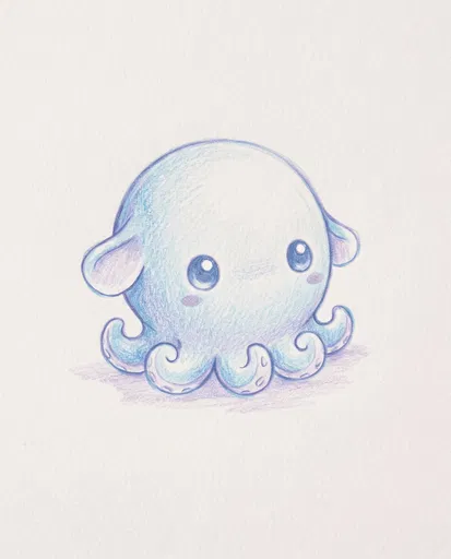 Cute Blue Dumbo Octopus Pencil Drawing