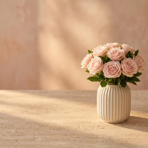 Blush Pink Roses in Fluted Ceramic Vase