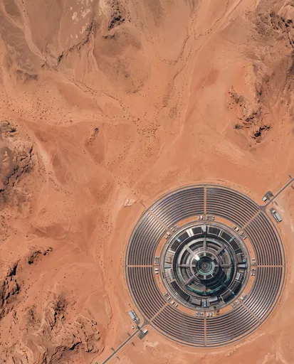 Aerial View of Circular Desert Solar Facility