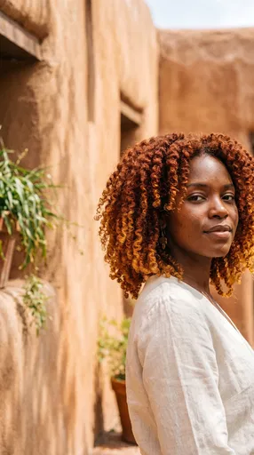 Woman With Ginger Ombre Coils Outdoors