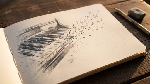 Pencil Sketch of Piano Keys and Notes