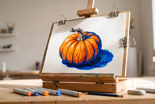 Marker Drawing of Pumpkin on Tabletop Easel