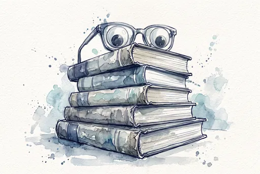 Watercolor Books Stack With Googly Eye Glasses
