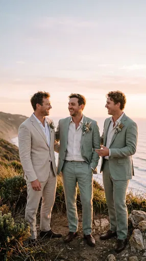 Groom and Groomsmen on Coastal Cliffside