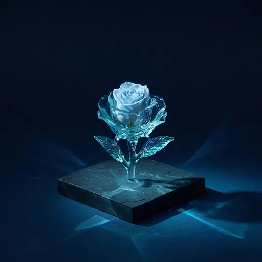 Blue Rose in Glass Sculpture on Slate