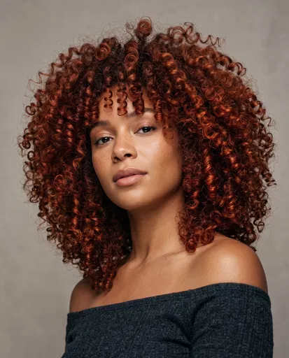 Woman With Voluminous Auburn Curly Hair