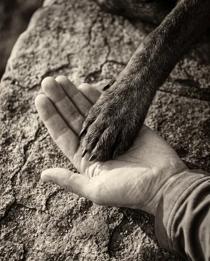 Dog Paw Resting in Human Palm