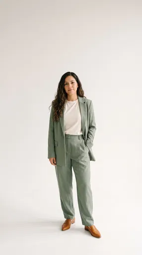 Woman in Sage Green Suit Studio Portrait