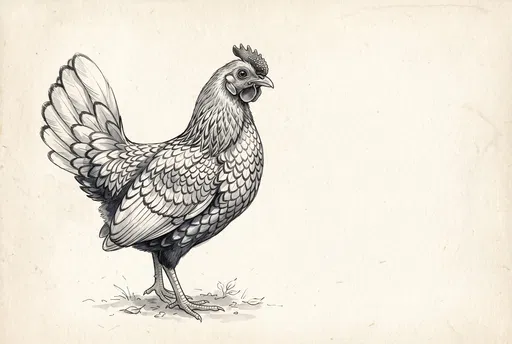 Monochrome Ink Illustration of Bantam Hen