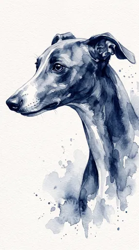 Indigo Watercolor Whippet Dog Profile Illustration