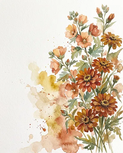 Warm Watercolor Desert Mallow and Zinnias