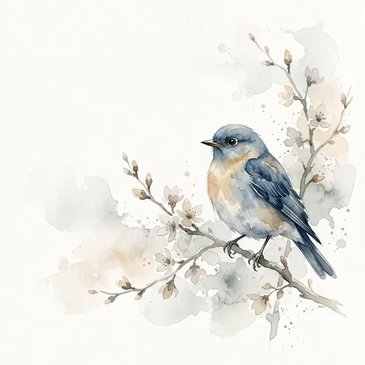Watercolor Bluebird on Spring Branch