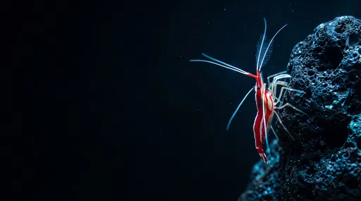 Scarlet Cleaner Shrimp on Dark Volcanic Rock