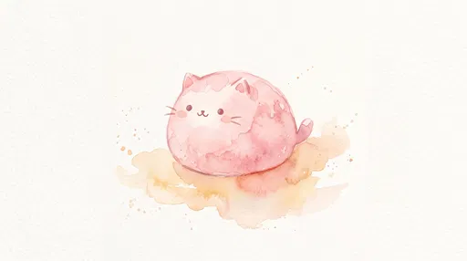 Watercolor Pink Cat Mochi Illustration