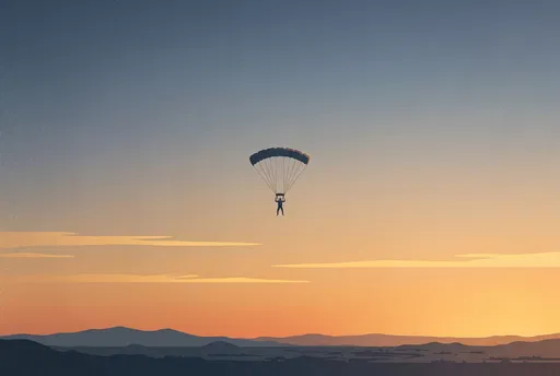 Minimalist Skydiver Illustration Over Sunset Horizon