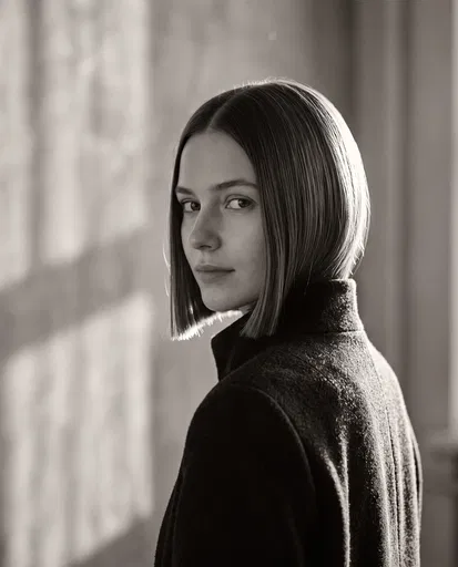 Monochrome Portrait of Woman with Blunt Bob